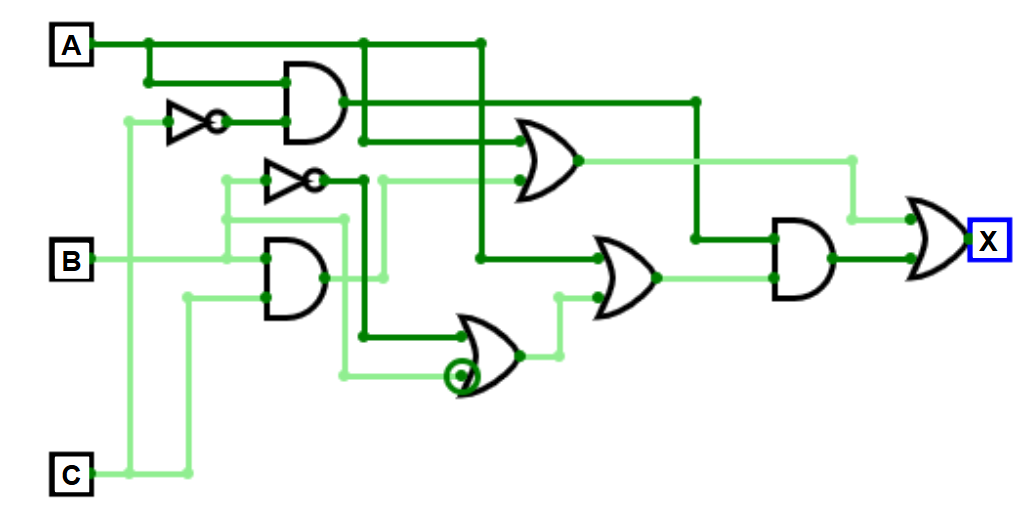 Circuit with OR, AND, and NOT gates